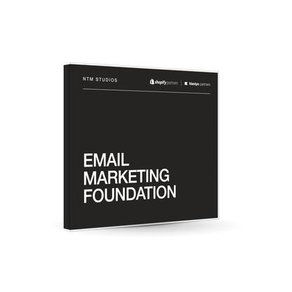 Email Marketing Foundation by NTM Studios, shown as a dark jewel case with a clear acrylic shell and white type.