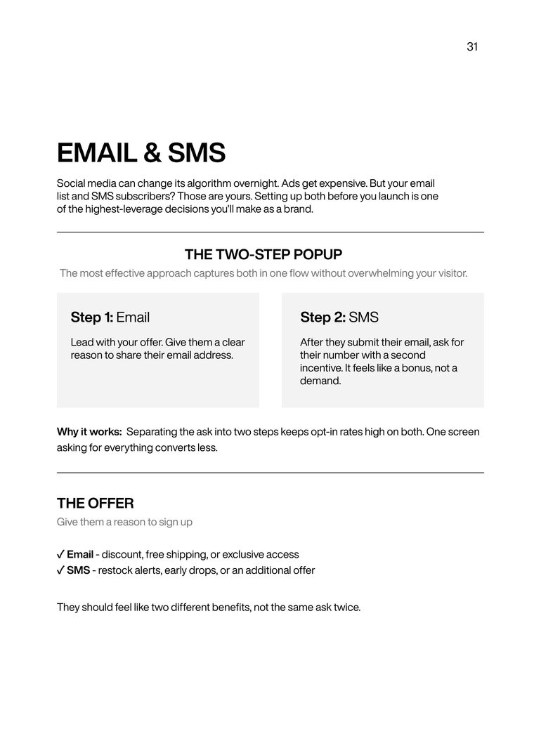 The Essentials guide page: email and SMS two-step popup