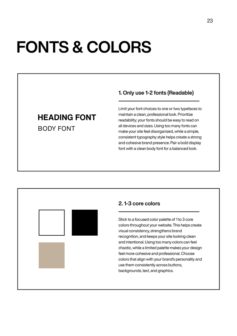 The Essentials guide page: fonts and colors